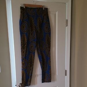 Elegant Blue and Gold Paisley Women's Cropped Pants